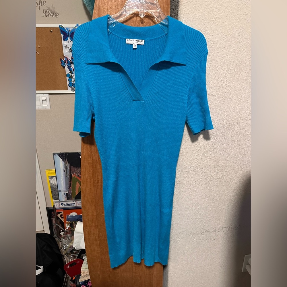 Love Trend Blue Knit Dress Bodycon Women’s XL